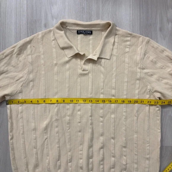 PJ Paul Jones Mens Polo Shirt Beige Textured Knit Short Sleeve Casual Golf XL - Picture 5 of 14